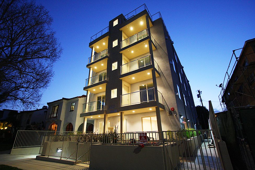 Night exterior of the 819 South Holt Avenue building