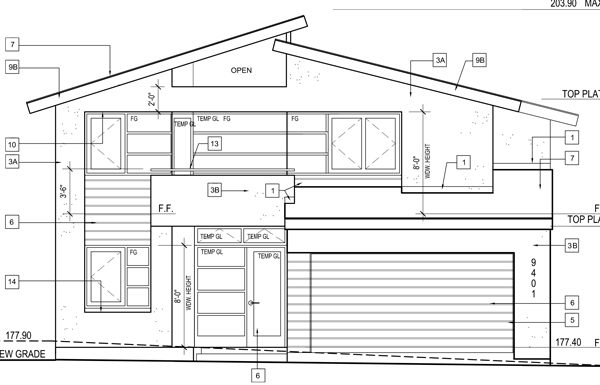 Design plan elevation for the Kirkside Road residence