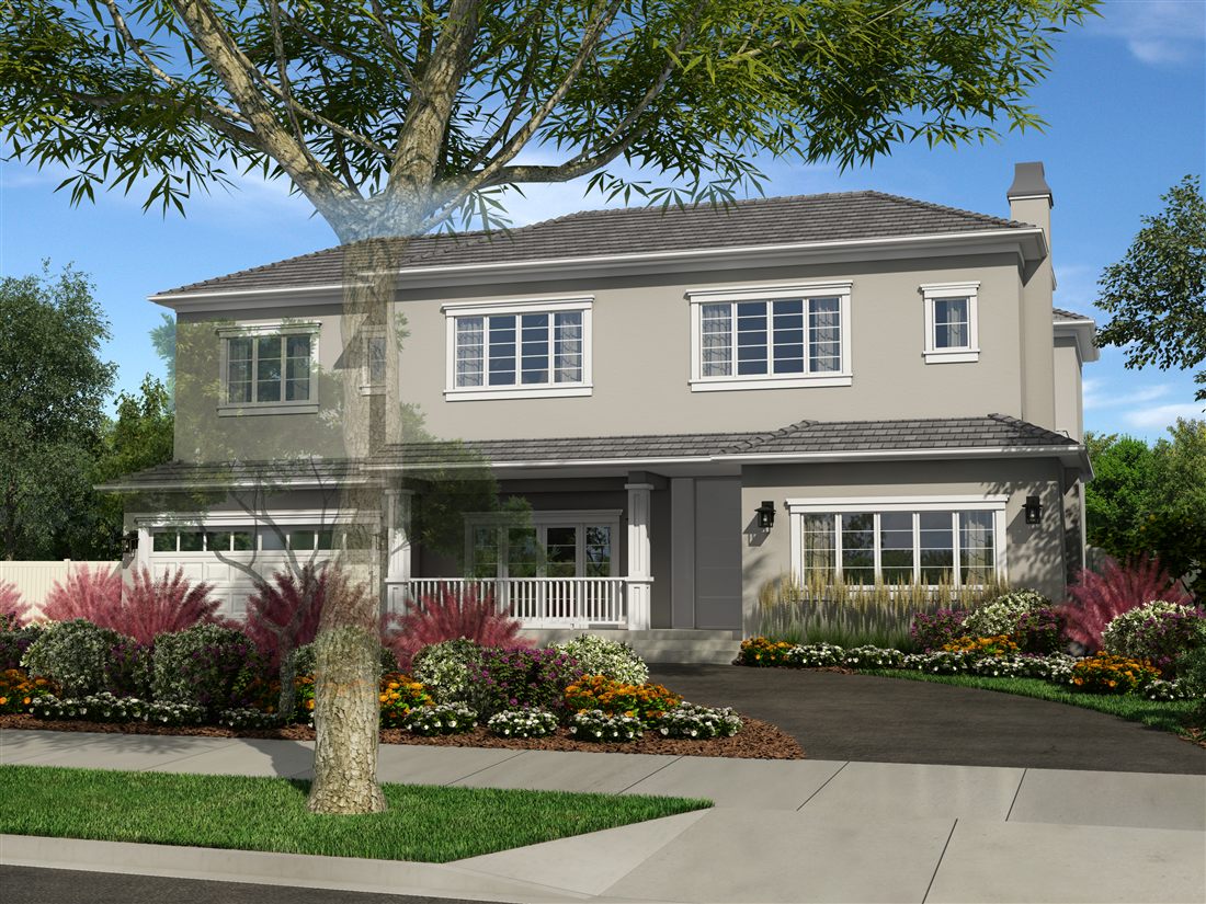 Architectural rendering of a two-story traditional residence on Monte Mar Drive